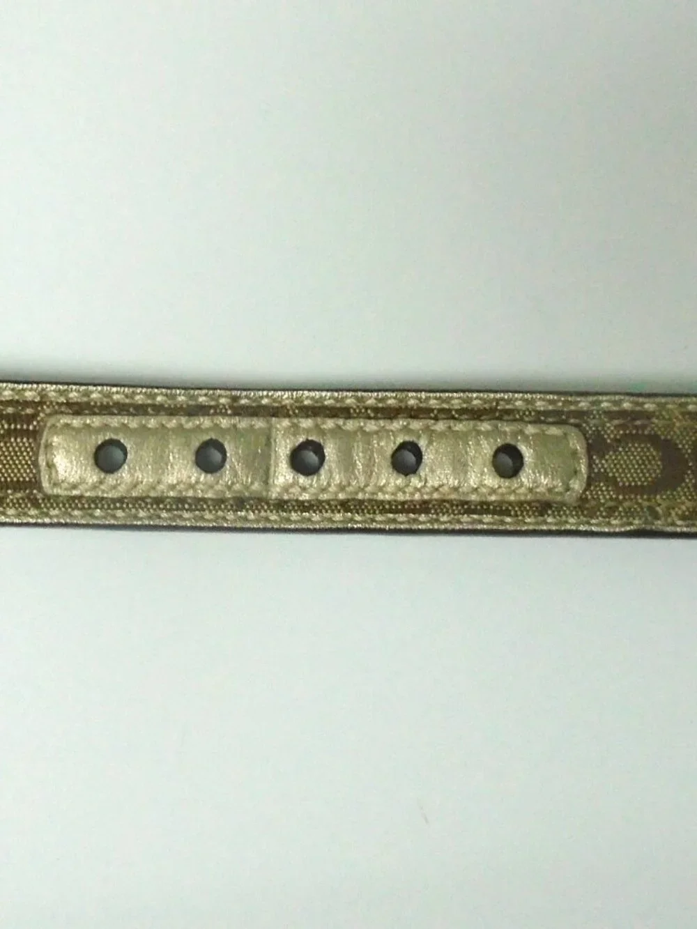 COACH GOLD LEATHER BROWN JACQUARD SIGNATURE C DOG PET COLLAR LEASH SET SIZE XS